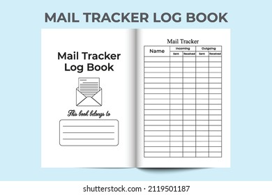 Mail tracker logbook interior. Mail incoming and outgoing tracker notebook. Mail tracker template interior. Notebook interior. Mail checklist journal.