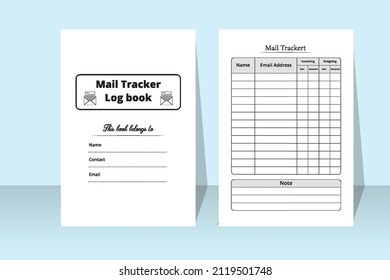 Mail tracker logbook. Mail tracker journal template. Incoming and outgoing mail checker log book vector. Mail checklist notebook interior. Journal interior.