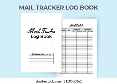 Mail tracker notebook. Mail tracker journal interior. Mail incoming and outgoing tracker logbook. Mail checklist log book interior. Notebook interior.