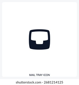 Mail Tray Icon solid vector icon with a bold, minimal design. Suitable for presentations, websites, apps, infographics, and various digital or print projects.