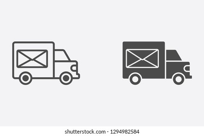 Mail truck filled and outline vector icon sign symbol