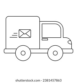 Mail truck line art. Vector illustration with post office theme and line art vector style. Editable vector.