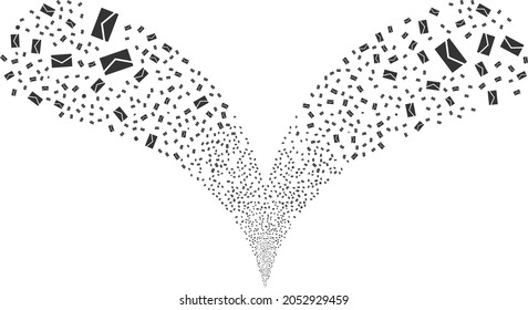 Mail twice fireworks stream. Mail explosion double fountain. Object fountain is combined from random mail symbols as fireworks.