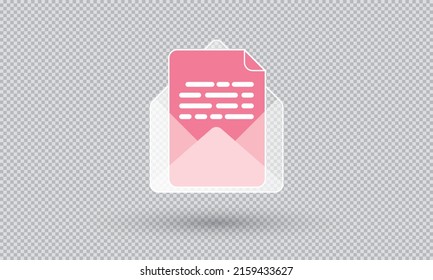 Mail update, Mail icon, Information and announcements for website or mobile icon, Glassmorphism clear glass
