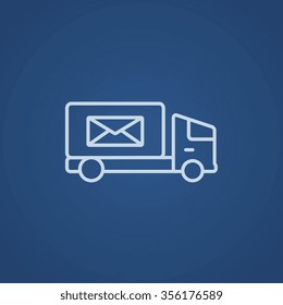 Mail van line icon for web, mobile and infographics. Vector light blue icon isolated on blue background.