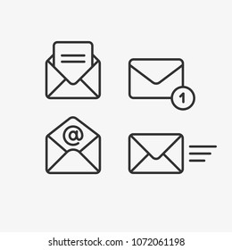 Mail vector icon set. Email, post, letter, envelope, newsletter collecton isolated on white. Line outline thin flat design adapted  for web, website, mobile app, UI