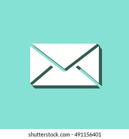 Mail vector icon with shadow. White illustration isolated on green background for graphic and web design.