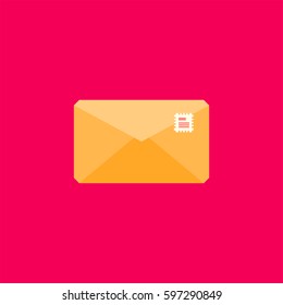Mail Vector Icon, The symbol of yellow envelope on red background. Simple, modern flat vector illustration for mobile app, website or desktop app  
