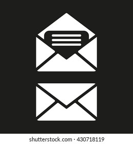 Mail vector icon. White illustration isolated on black background for graphic and web design.