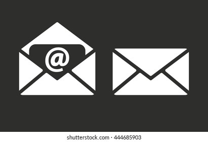 Mail vector icon. White illustration isolated on black background for graphic and web design.