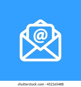 Mail vector icon. White Illustration isolated on blue background for graphic and web design.