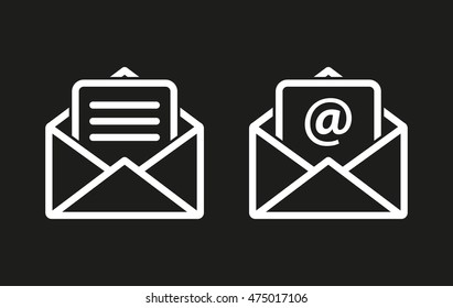 Mail vector icon. White illustration isolated on black background for graphic and web design.