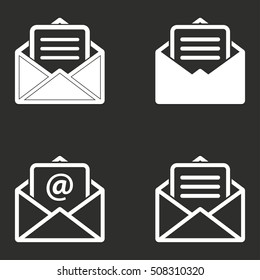 Mail vector icon. White illustration isolated on black background for graphic and web design.