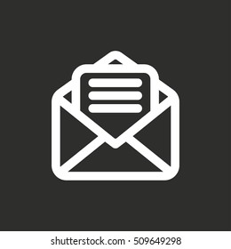 Mail vector icon. White illustration isolated on black background for graphic and web design.