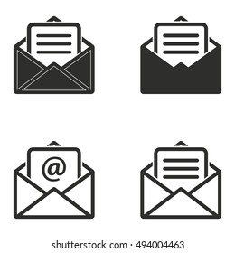 Mail vector icons set. Black illustration isolated on white background for graphic and web design.