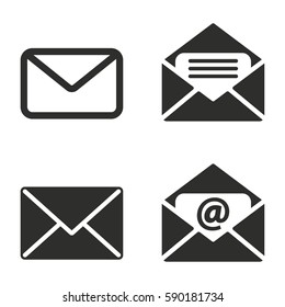 Mail vector icons set. Black illustration isolated for graphic and web design.