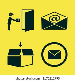 mail vector icons set. with courier gives parcel, open box, envelope and mail in set