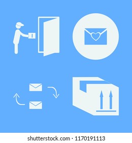 mail vector icons set. with heart envelope, response letter, courier gives parcel and parcel box in set