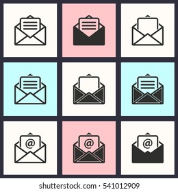 Mail vector icons set. Illustration isolated for graphic and web design.