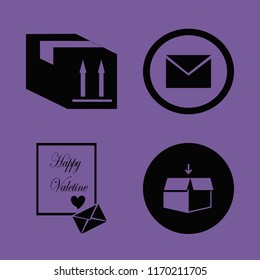 mail vector icons set. with open box, heart envelope, envelope and parcel box in set