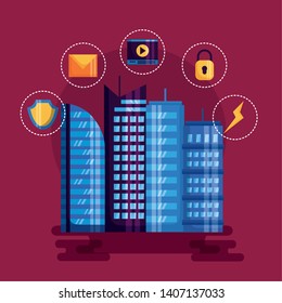 mail video security buildings architecture smart city vector illustration