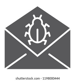 Mail virus attack glyph icon, message and security, email sign, vector graphics, a solid pattern on a white background, eps 10.