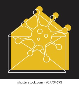 Mail virus icon in doodle style vector illustration for design and web isolated on black background. Mail virus vector object for label and advertising