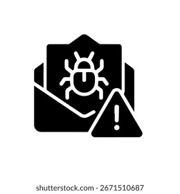 Ícone Linha de Vírus de Correio com vetor de mensagem de aviso 