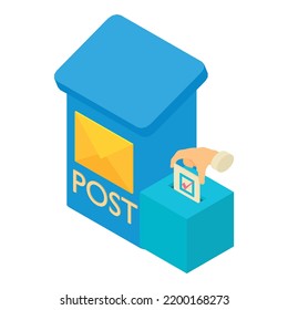 Mail Voting Icon Isometric Vector. Voting Document In Vote Box And Postbox Icon. Election Concept, Suffrage, Vote, Democracy