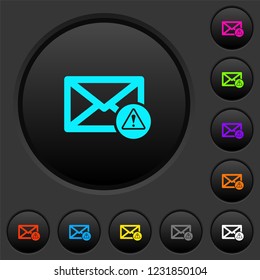 Mail warning dark push buttons with vivid color icons on dark grey background