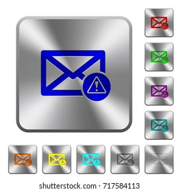 Mail warning engraved icons on rounded square glossy steel buttons