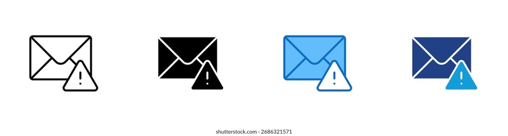 Mail Warning Multiple Style Icon Design Vector - Envelope with warning sign, symbolizing error, alert, or suspicious email