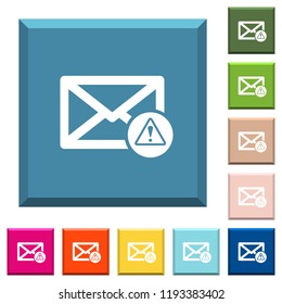 Mail warning white icons on edged square buttons in various trendy colors