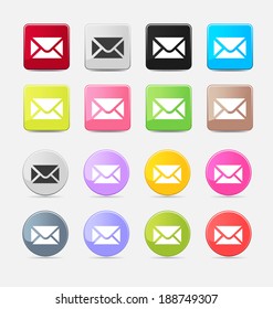 Mail web icon set for web and application user interface, flat button