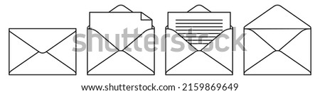 Mail web icon vector set. E-mail, letter, or document in a white envelope isolated on background.