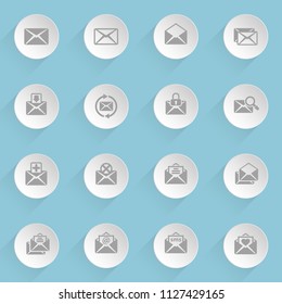 mail web icons on light paper circles