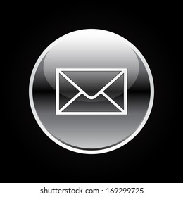 Mail white button on black background
