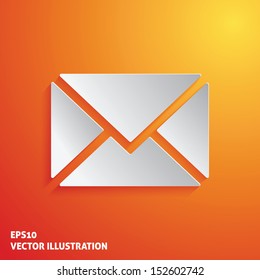 Mail white icon on orange background. Vector illustration