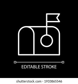Mail white linear icon for dark theme. Receiving text document through internet. Getting letters. Thin line customizable illustration. Isolated vector contour symbol for night mode. Editable stroke
