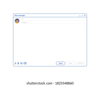 Mail Window Outline. Email  Template, New Message Interface Mockup. Computer Desktop Screen Of Mail Isolated. Abstract Symbol Of Business Or Personal Communication In Line Style.