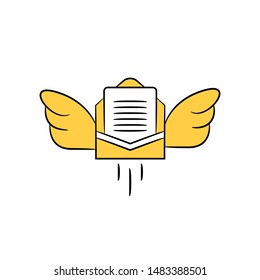 mail and wings icon yellow hand drawn theme