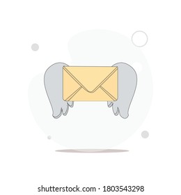 mail with wings isolated vector flat illustration on white