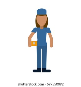 mail woman carrying package icon image