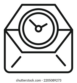 vector de contorno de icono de hora de trabajo de correo. Tiempo de oficina. Reloj de inicio