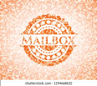 Mailbox abstract emblem, orange mosaic background