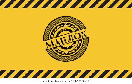 Mailbox black grunge emblem inside yellow warning sign. Vector Illustration. Detailed.