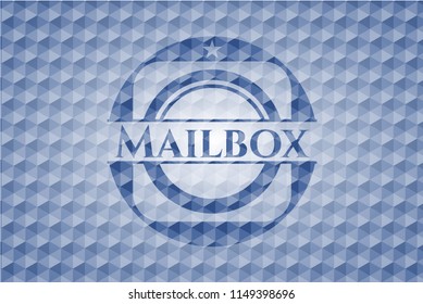 Mailbox blue emblem with geometric background.