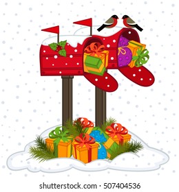 mailbox with Christmas gifts - vector illustration, eps
