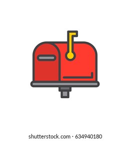 Mailbox closed, flag up filled outline icon, line vector sign, linear colorful pictogram. Symbol, logo illustration. Pixel perfect