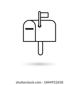 Mailbox closed, flag up icon. Line, glyph and filled outline version, Post box outline and filled vector sign. Symbol, logo illustration. Vector graphics